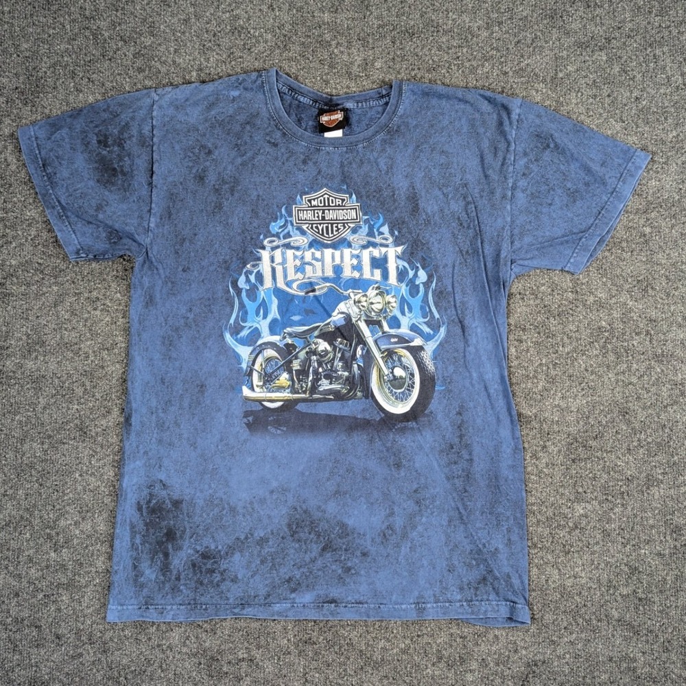 Harley-Davidson Respect Motorcycle T-Shirt Blue Acid Wash Large Wauwatosa WI
